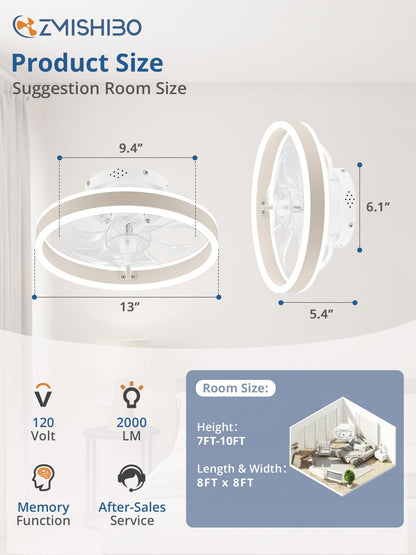 Ceiling Fans with Lights and Remote, 19.7'' Low Profile Ceiling Fan, 3000-6000K Dimmable Modern Flush Mount LED Fan Light, 6 Wind Speeds, Black Fandelier Ceiling Fans for Bedroom