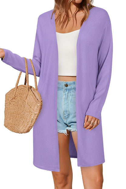 OUGES Women's Open Front Cardigan Shirt with Pockets Long Sleeve Lightweight Coat