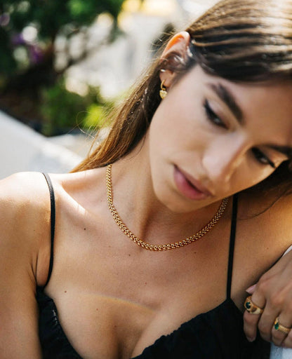 Aobei Pearl 18K Gold Paperclip Chain Choker Satellite Chain Biwa Pearl Pendant Necklace Dainty Jewelry for Women