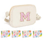 COSHAYSOO Pink Belt Bag Small Waist Fanny Pack Mini Crossbody Purse with Initial Preppy Letter Patch for Teen Girl Women Workout, Cross Body Chest Pouch Trending Birthday Gift Idea (S)