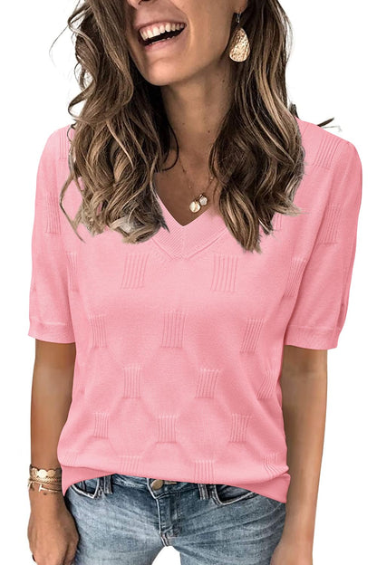 Arach&Cloz Women's Tops 2025 Spring Summer Short Sleeve Sweater Fashion Trendy Dressy Casual Outfit Versatile Knit Blouse