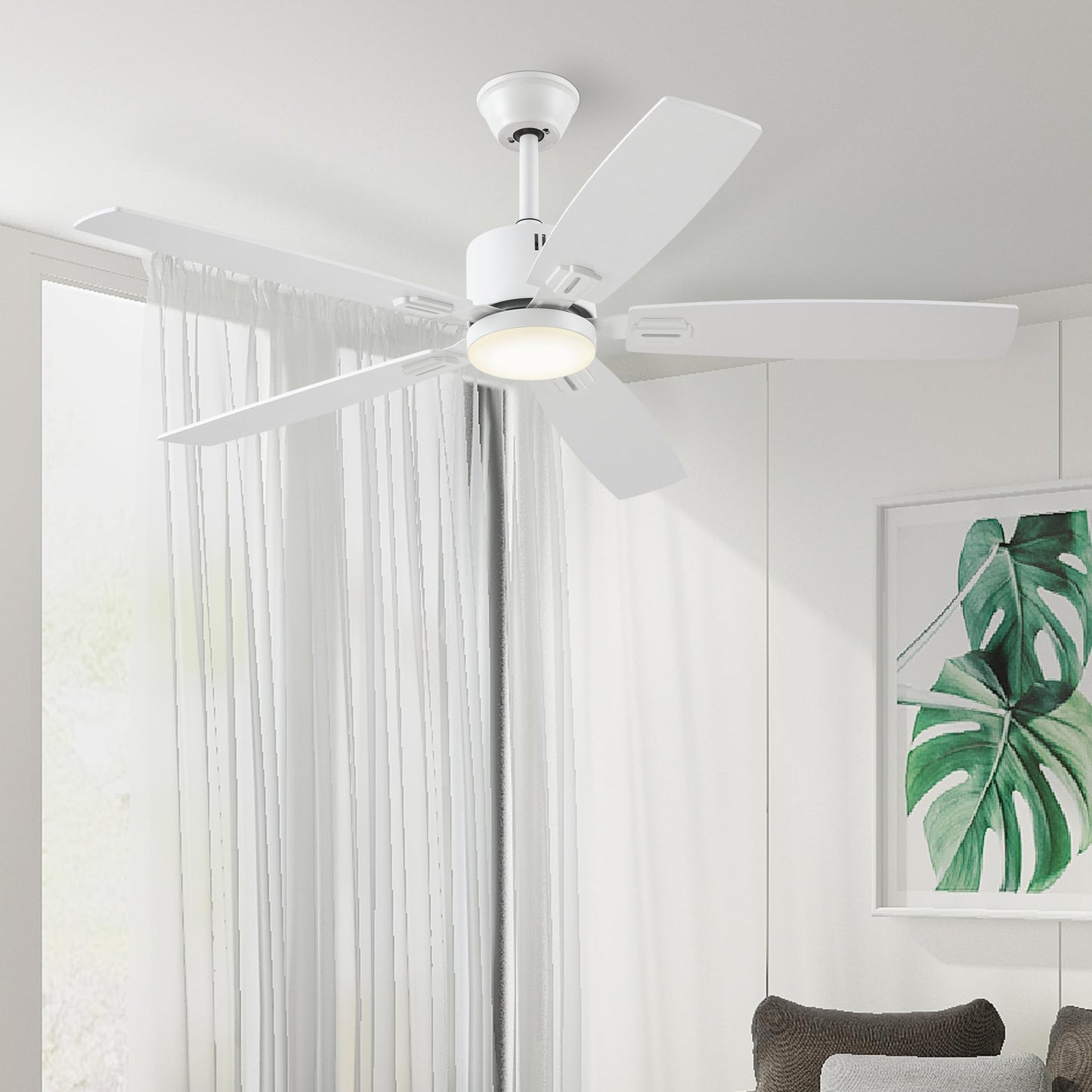 SUNMORY Ceiling Fans with Lights and Remote, 30 inch Low Profile Ceiling Fan with Light, Modern Flush Mount Ceiling Fan for Bedroom/Kitchen/Dining Room/Patio, 6 Wind Speeds, Dimmable, White