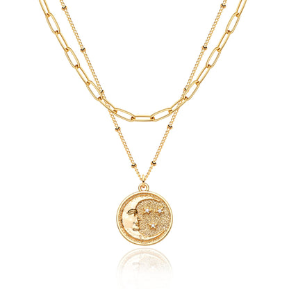 MEVECCO Layered Heart Necklace Pendant Handmade 18k Gold Plated Dainty Gold Choker Arrow Bar Layering Long Necklace for Women