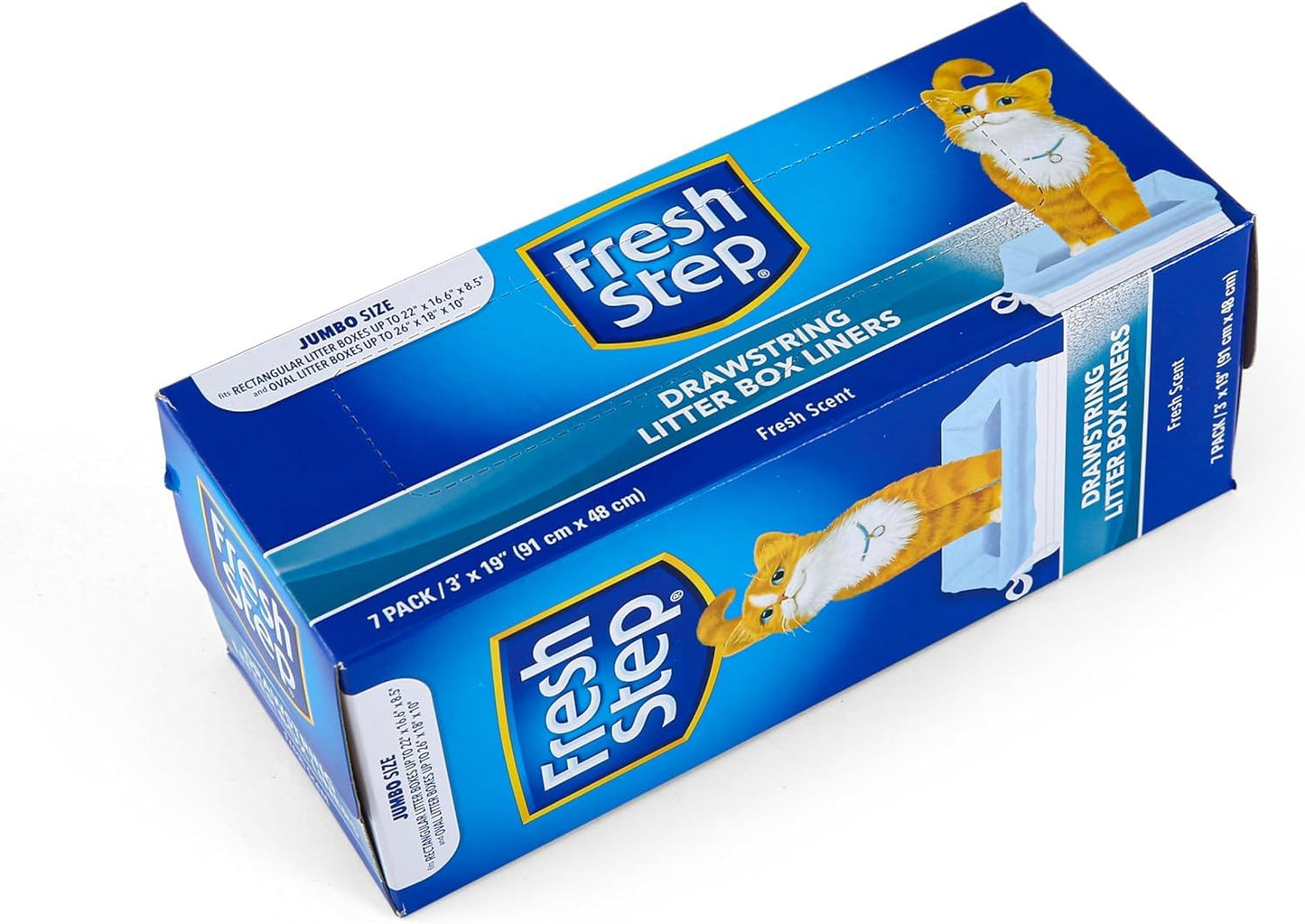 Fresh Step Drawstring Cat Litter Box Liners, Unscented, Size Jumbo, 36" x 19" | Kitty Litter Bags - 15 Count - Cat Litter Liners for Rectangle or Oval Large Litterboxes