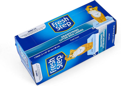 Fresh Step Drawstring Cat Litter Box Liners, Unscented, Size Jumbo, 36" x 19" | Kitty Litter Bags - 15 Count - Cat Litter Liners for Rectangle or Oval Large Litterboxes