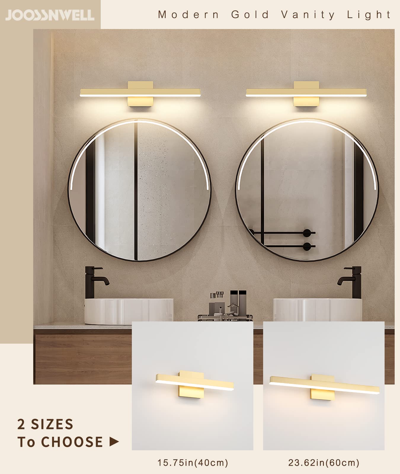 Joossnwell Black Bathroom Vanity Light Fixtures Dimmable 5CCT LED Bathroom Lighting Bar 15.75 Inch Modern Bath Lights Fixture Over Mirror 12W