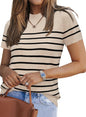 Arach&Cloz Women's Wool Blend Loose Fit Soft Summer Sweater Short Sleeve Crew Neck Casual Pullover Tops Trendy Outfits 2025