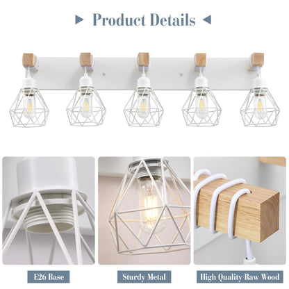 Farmhouse Vanity Light for Bathroom, 3-Light Wood Bathroom Vanity Light Fixtures Over Mirror, Rustic Sconces Wall Lighting with Metal Lampshade for Living Room, Bedroom, Hallway