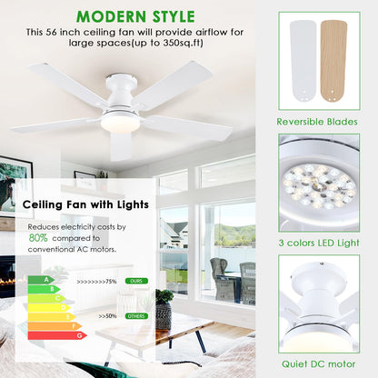 Ceiling Fans with Lights- 46" Low Profile Indoor Ceiling Fan with Light and Remote/APP Control, Flush Mount, LED Dimmable DC Reversible Modern Ceiling Fan for Bedroom（Black）