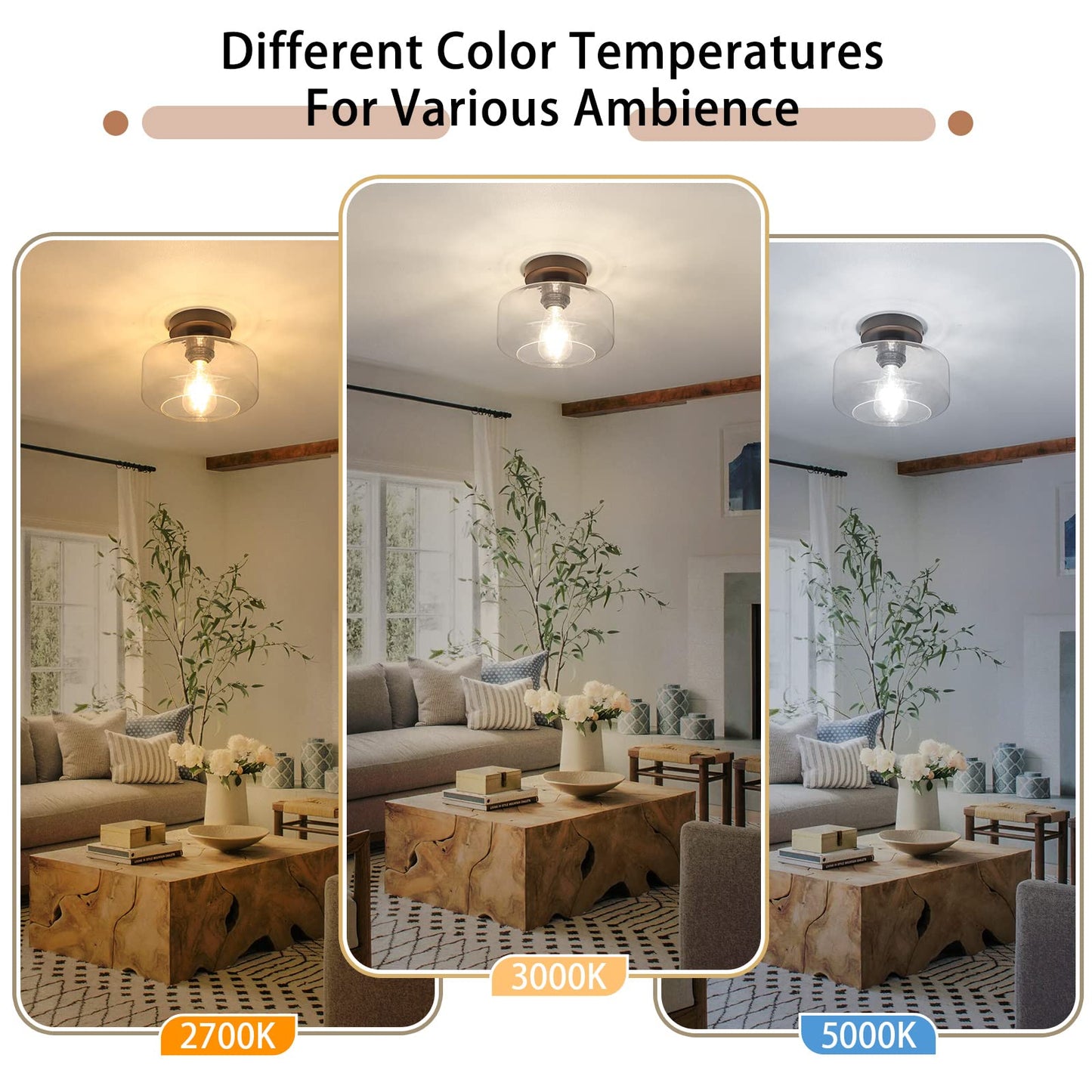 MAXvolador Industrial Semi Flush Mount Ceiling Light, Clear Glass Pendant Lamp Shade, Farmhouse Lighting for Hallway, Vintage Hanging Light Fixtures