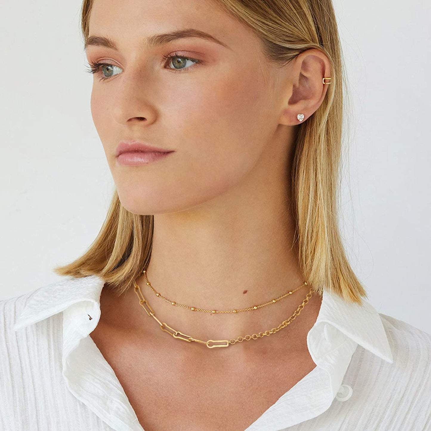 Aobei Pearl 18K Gold Paperclip Chain Choker Satellite Chain Biwa Pearl Pendant Necklace Dainty Jewelry for Women