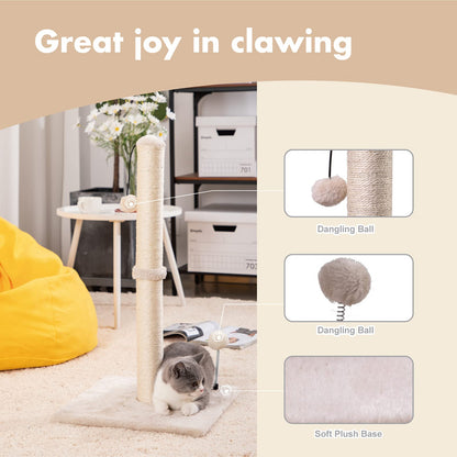 Cat Scratching Post Premium Basics Kitten Scratcher Sisal Scratch Posts with Hanging Ball 22in for Kittens or Smaller Cats (22 inches for Kitten, Beige)