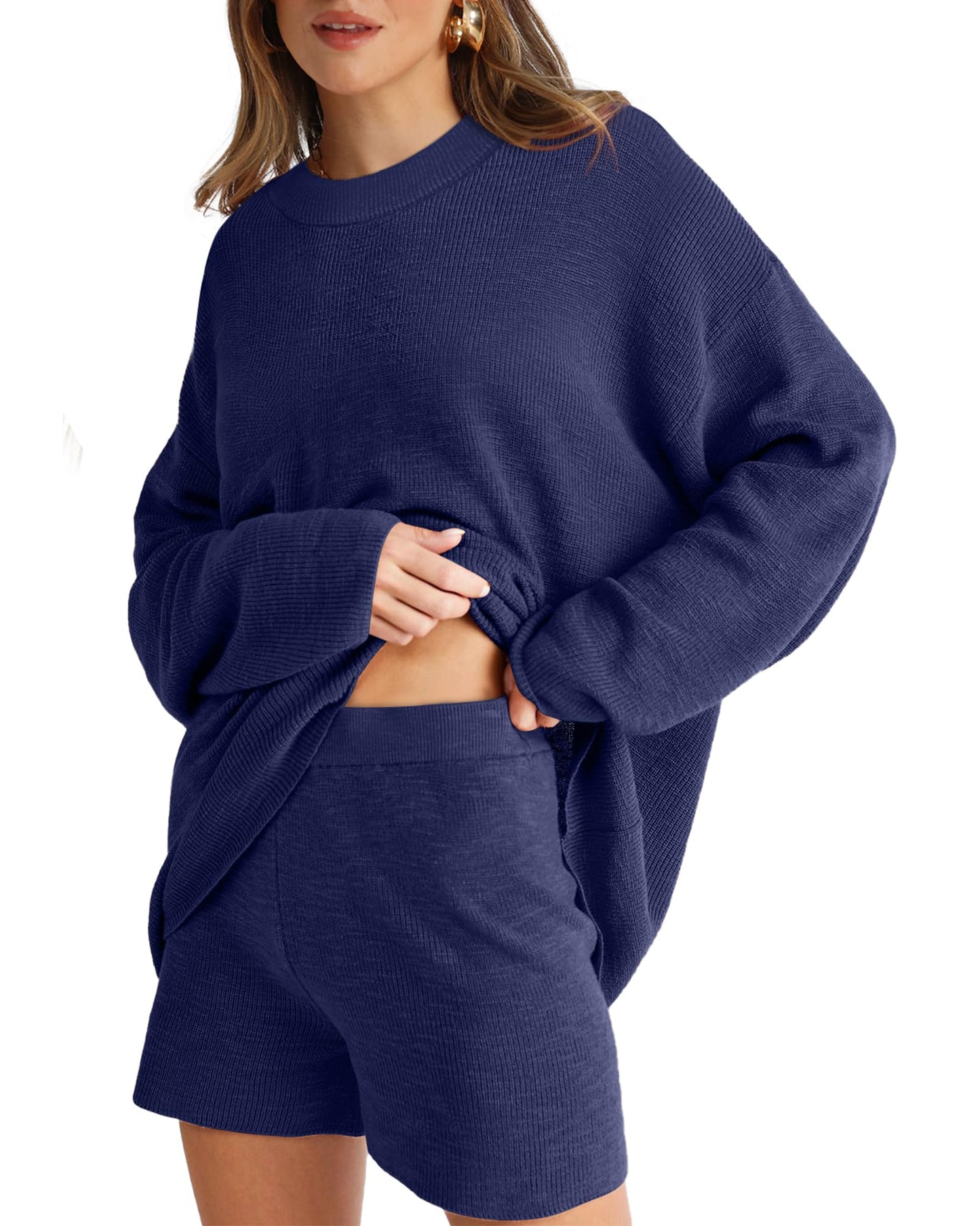XIEERDUO Womens Sweater Sets 2 Piece Outfits Shorts Athleisure Lounge Wear Fall Fashion 2024