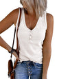 Saodimallsu Womens V Neck Tank Tops Summer Ribbed Sleeveless Henley Shirts Casual Loose Button Up Cami Knit Tees