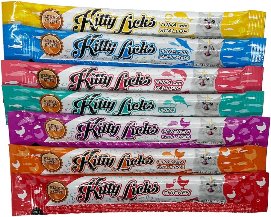 Rena's Recipe Kitty Licks Variety Pack (28 Tubes / 7 Flavor Variations of Chicken, Tuna, and Seafood)