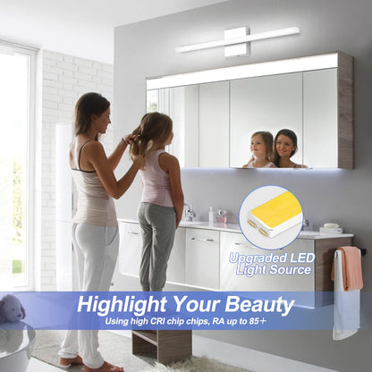 Combuh Modern Bathroom Light Fixtures Over Mirror 16 Inch IP44 9W Chrome Vanity Light Bar for Bathroom Wall Light Fixtures Cool White 6000K