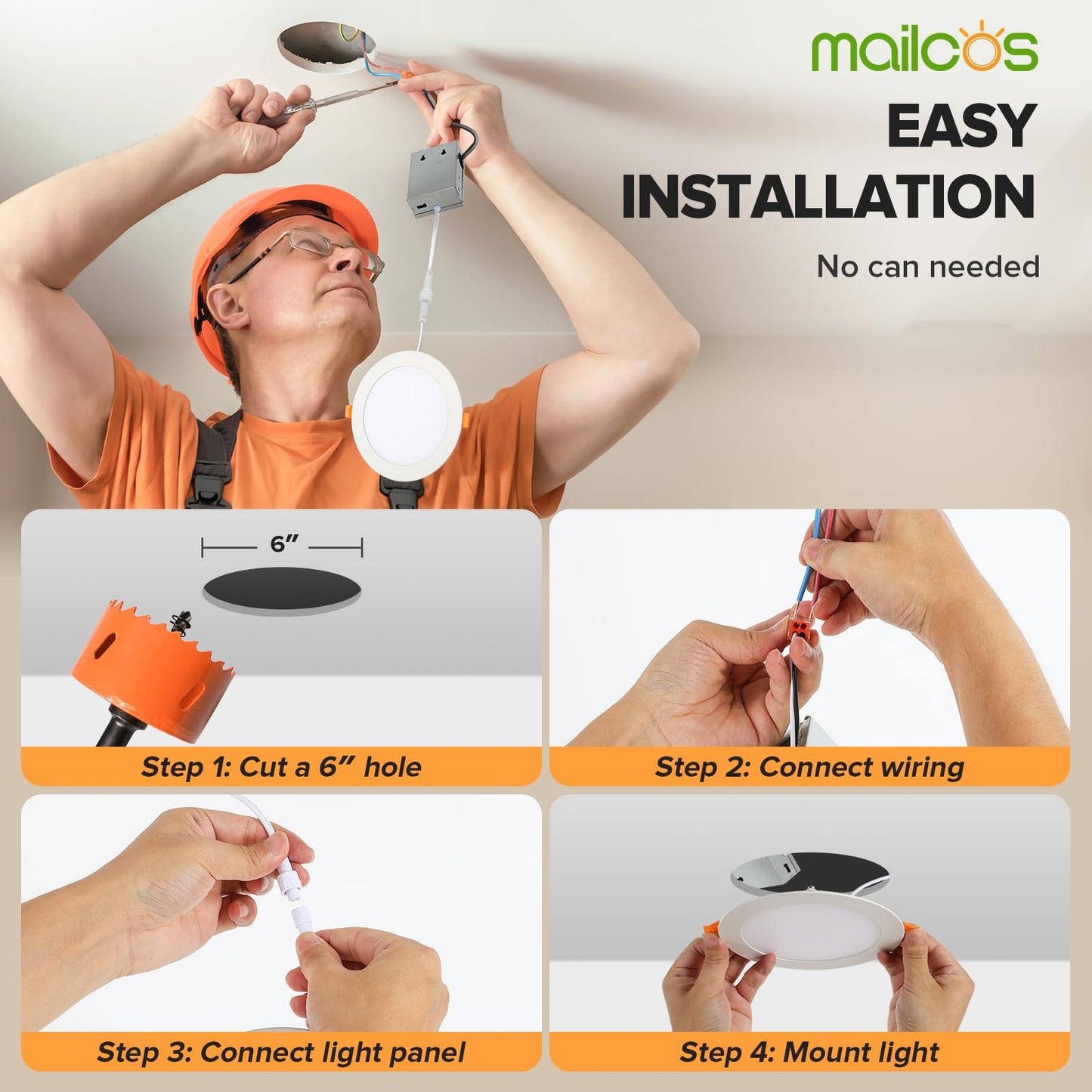 12 Pack 6 Inch 5CCT Ultra-Thin LED Recessed Ceiling Light with Junction Box, 2700K-5000K Selectable, 1050LM High Brightness, Dimmable Canless Wafer Downlight, 12W 120V, ETL