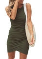 BTFBM Women 2025 Summer Sleeveless Tank Dresses Crew Neck Slim Fit Short Casual Ruched Bodycon Party Club Mini Dress