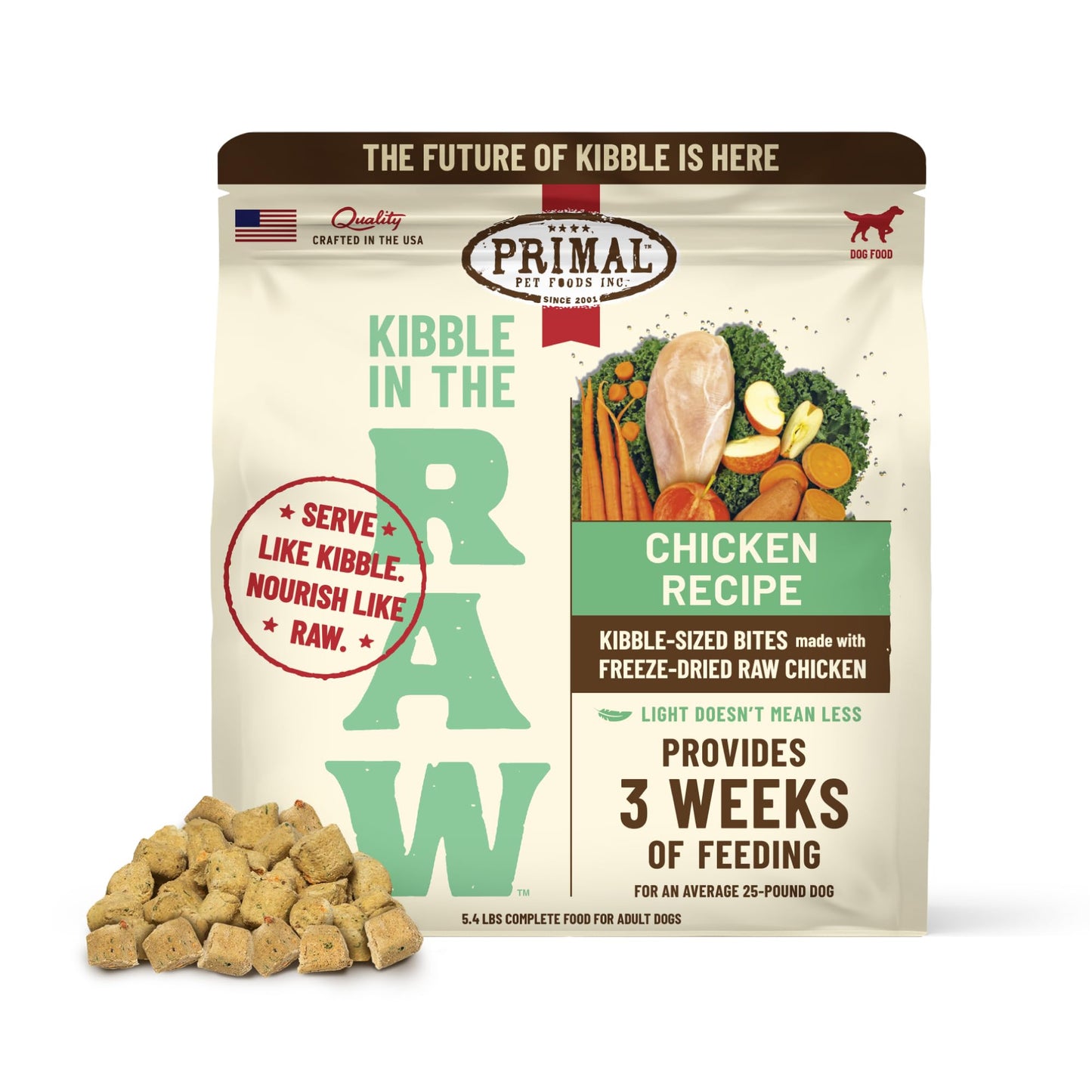 Primal Kibble in The Raw, Freeze Dried Dog Food, Puppy Recipe, Scoop & Serve, Made with Raw Protein, Whole Ingredient Nutrition, Crafted in The USA, Dry Dog Food 5.4 lb Bag