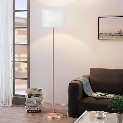 Modern Floor Lamp Simple Design with White Shade, Foot Pedal Switch, 60" Small Tall Lamps for Living Room Bedroom Office Dining Room Kitchen, Black Pole Lamp(Without Bulb)