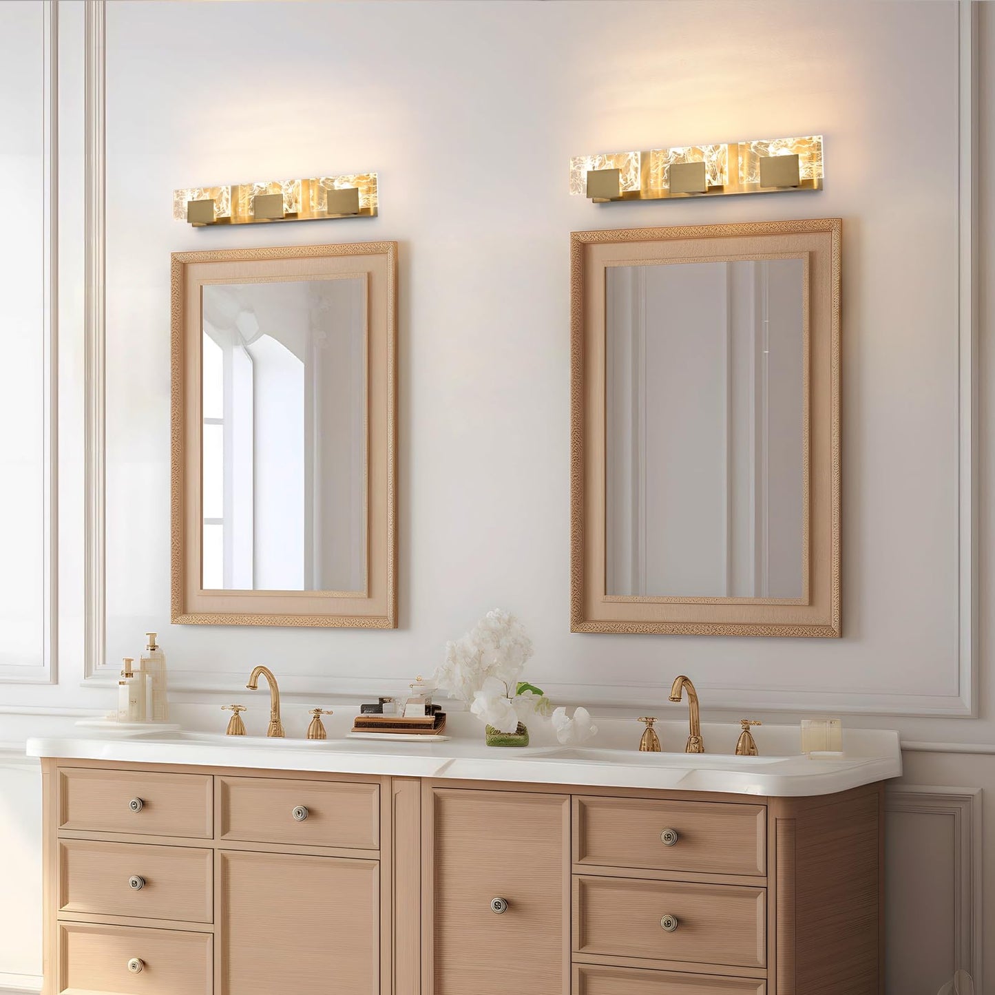 LED Bathroom Vanity Light: 24 inch Brushed Gold Acrylic Modern Lighting Fixtures - 3 Lights Contemporary Smoke Design Wall Lights Fixture Over Mirror 3000K