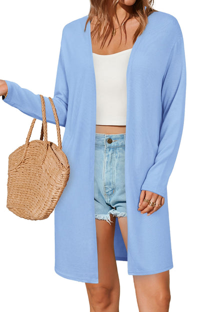 OUGES Women's Open Front Cardigan Shirt with Pockets Long Sleeve Lightweight Coat