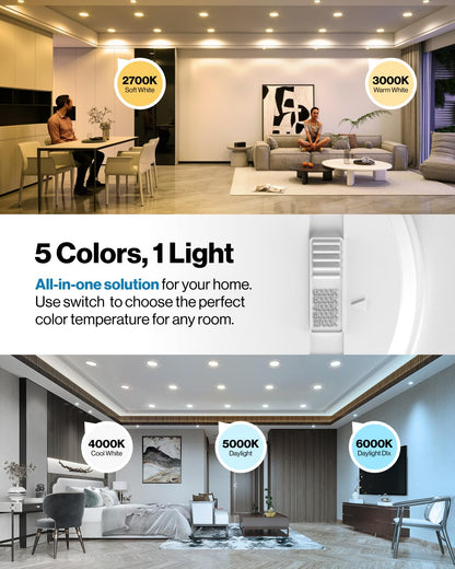 Sunco 12 Pack Retrofit LED Recessed Lighting 6 Inch, Can Lights for Ceiling, 1200 LM, 15W, Selectable CCT 2700K/3000K/4000K/5000K/6000K, Dimmable, Ultra Thin Flat Light Fixture UL