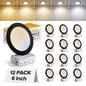 12 Pack 6 Inch 5CCT Ultra-Thin LED Recessed Ceiling Light with Junction Box, 2700K-5000K Selectable, 1050LM High Brightness, Dimmable Canless Wafer Downlight, 12W 120V, ETL