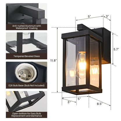 Dusk to Dawn Porch Lights with GFCI Outlets Waterproof Outdoor Wall Lights Exterior Lighting Fixtures Modern Outside Lights Wall Mount for House Patio Garage,Black,11.8''H,1PC
