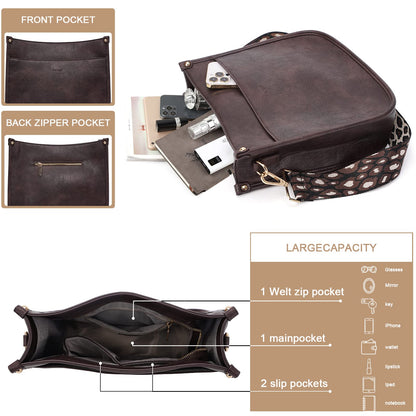 HKCLUF Crossbody Bags for Women Trendy Vegan Leather Hobo Handbags With 2PCS Adjustable Guitar Strap Shoulder Bucket Bags