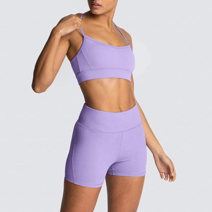 IWEMEK Women's Workout Sets 2 Piece Yoga Outfits High Waisted Biker Shorts and Cross Back Sports Bra Gym Set