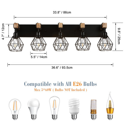 Farmhouse Vanity Light for Bathroom, 3-Light Wood Bathroom Vanity Light Fixtures Over Mirror, Rustic Sconces Wall Lighting with Metal Lampshade for Living Room, Bedroom, Hallway