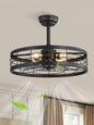 LEDIARY 16.5 inch Black Caged Ceiling Fan with Light, Fandelier Industrial Ceiling Fan with Remote, Farmhouse Fan Lights Ceiling Fixtures for Kitchen, Bedroom, Outdoor（6 Speed, Timing）-Black