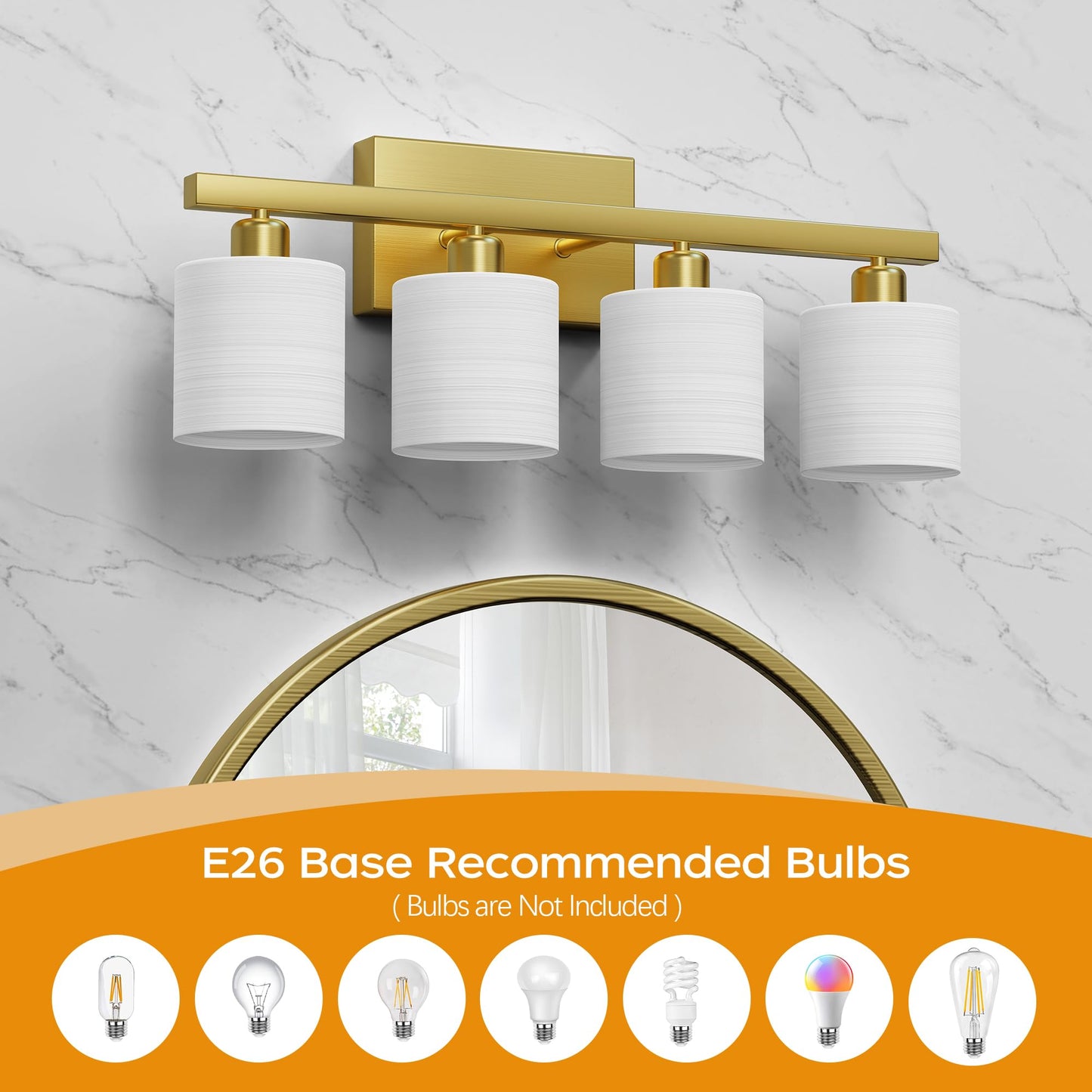 PARTPHONER Bathroom Light Fixtures, Bathroom Lighting Fixtures Over Mirror, Interior Classic Vanity Lights, Modern Bathroom Vanity Light with Textured White Glass Shade, Brushed Nickel, 3-Light