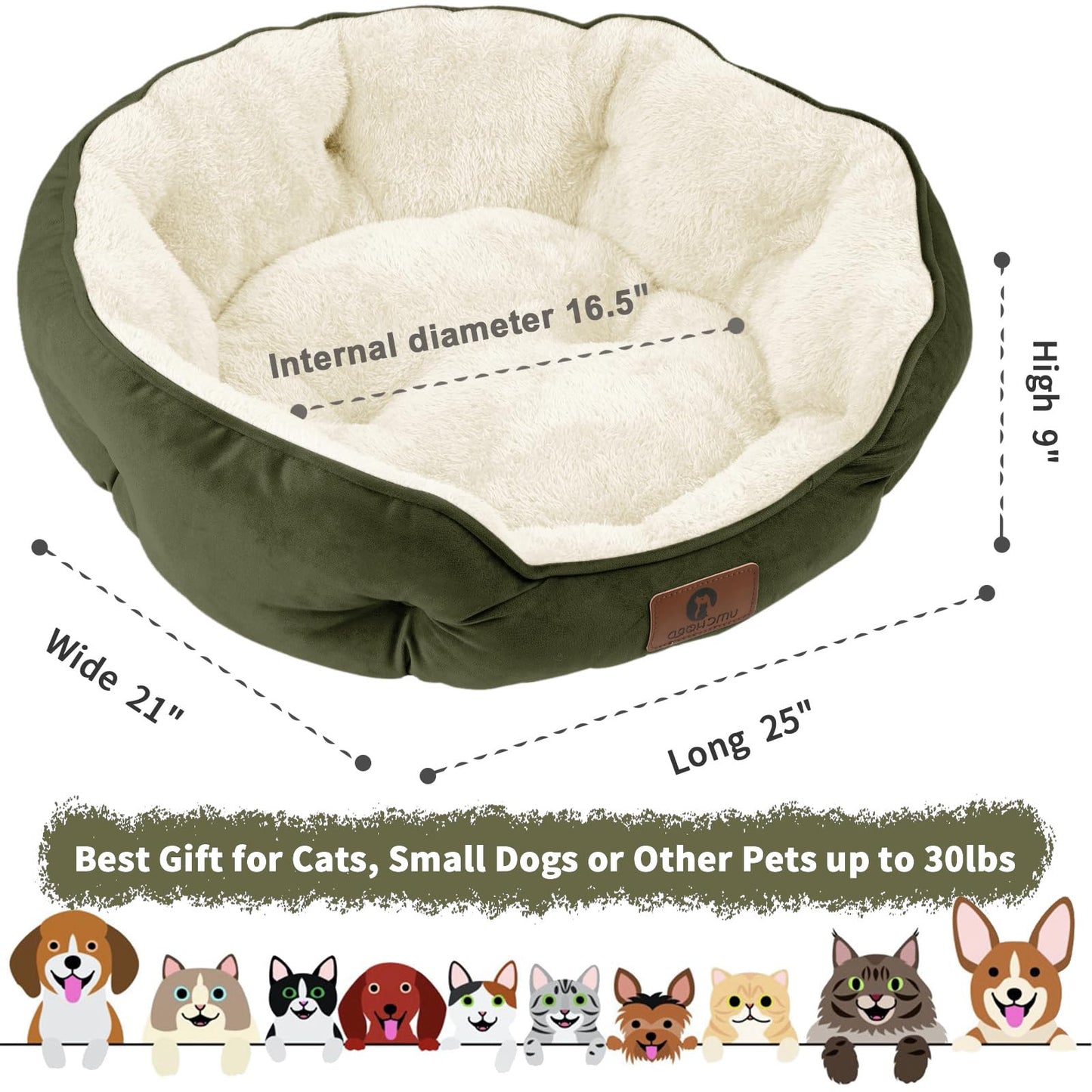 Asvin Small Dog Bed for Small Dogs, Cat Beds for Indoor Cats, Pet Bed for Puppy and Kitty, Extra Soft & Machine Washable with Anti-Slip & Water-Resistant Oxford Bottom, Grey, 20 inches