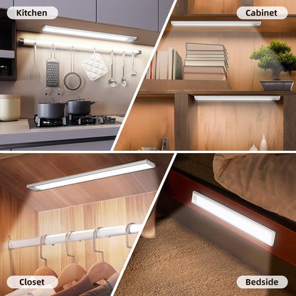 Under Cabinet Lighting Wireless, 54 LED Motion Sensor Light Indoor, 3 Color Dimmable Closet Lights Battery Operated, Rechargeable Magnetic Light, Under Counter Lights for Kitchen, Stairs, Home (3Pack)