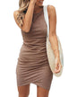 BTFBM Women 2025 Summer Sleeveless Tank Dresses Crew Neck Slim Fit Short Casual Ruched Bodycon Party Club Mini Dress