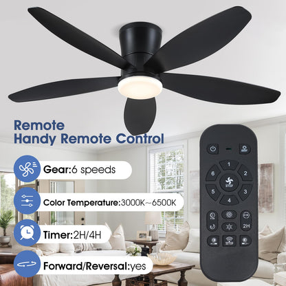 Ceiling Fans with Lights-36 Low Profile Ceiling Fan with Light and Remote/APP Control,Flush Mount,DC Reversible,LED Dimmable Blakc Ceiling Fans for Bedroom,Indoor/Outdoor Patio Use