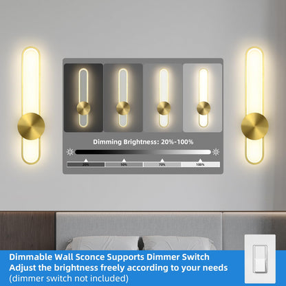 Modern Wall Sconce 4000K Dimmable LED Wall Light Fixture, Hardwired Wall Lamp for Living Room, Dining Room, Bedroom, Hallway, Lobby, Entryway (Brushed Black, H110cm/43.3inch)