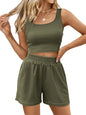 Trendy Queen Two Piece Summer Outfits 2 Piece Sets 2025 Sleeveless Matching Lounge Crop Top High Waisted Short