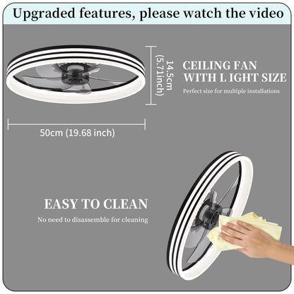 20‘’ Ceiling Fan with Light, Upgraded Low Profile Fan, Flush Mount Ceiling Fan, 6 Speeds, Dimmable LED, App & Remote Control, Quiet DC Motor, for Bedroom, Living Room, F115 White