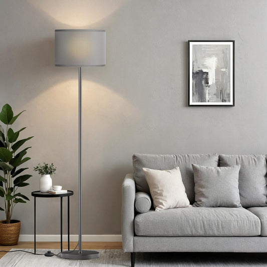 Modern Floor Lamp Simple Design with White Shade, Foot Pedal Switch, 60" Small Tall Lamps for Living Room Bedroom Office Dining Room Kitchen, Black Pole Lamp(Without Bulb)