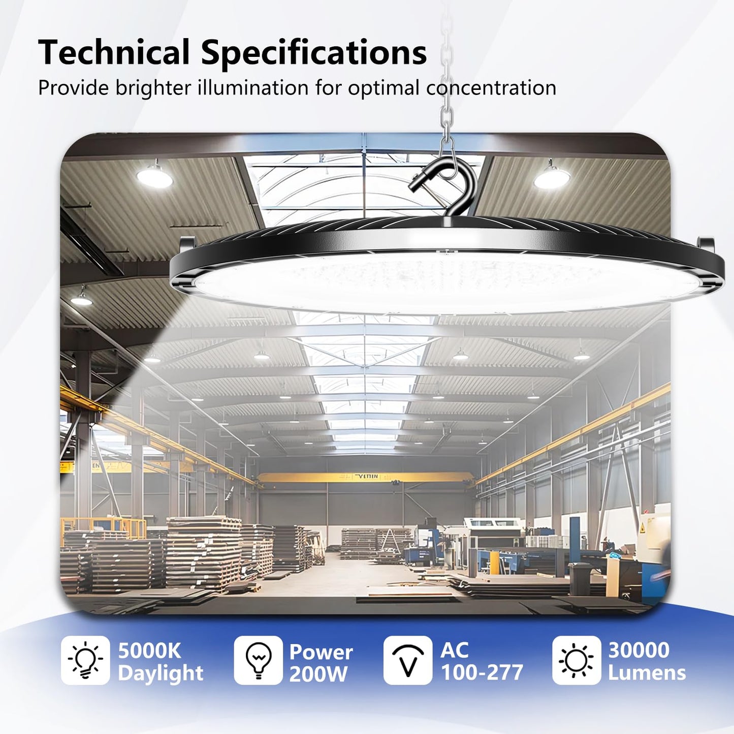 12 Pack High Bay Led Shop Lights - 200W Super Bright Waterproof UFO Led with Plug 5' Cable and Hook Ring, Shop Lights for Garage Factory Gym Workshop