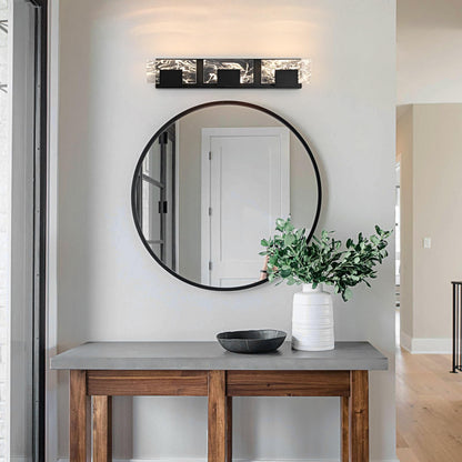 LED Bathroom Vanity Light: 24 inch Brushed Gold Acrylic Modern Lighting Fixtures - 3 Lights Contemporary Smoke Design Wall Lights Fixture Over Mirror 3000K