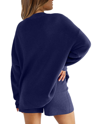 XIEERDUO Womens Sweater Sets 2 Piece Outfits Shorts Athleisure Lounge Wear Fall Fashion 2024