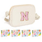 COSHAYSOO Pink Belt Bag Small Waist Fanny Pack Mini Crossbody Purse with Initial Preppy Letter Patch for Teen Girl Women Workout, Cross Body Chest Pouch Trending Birthday Gift Idea (S)