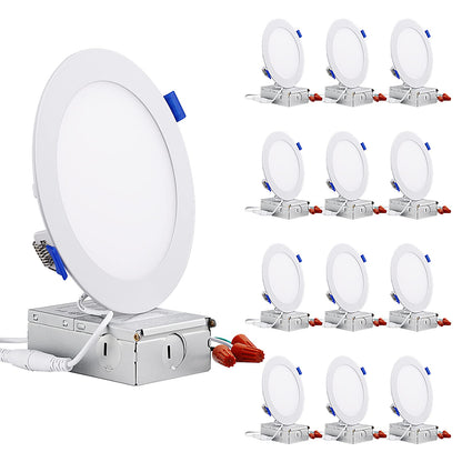 TORCHSTAR Basic Series 12-Pack 6 Inch Ultra-Thin LED Recessed Lighting with Junction Box, CRI90, Aluminum, 5000K Daylight, 5%-100% Dimmable Slim Recessed Downlight, 12W 1100LM, ETL and Energy Star