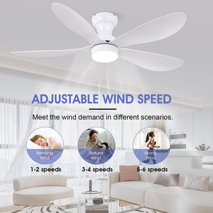 Ceiling Fans with Lights and Remote/APP Control, 30 inch Low Profile Ceiling Fans with 5 Reversible Blades 3 Colors Dimmable 6 Speeds Ceiling Fan for Bedroom Kids Room Dining Room, Black