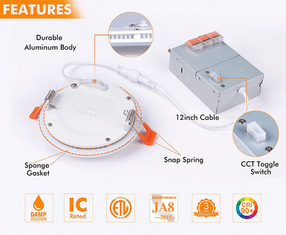 [6 Pack] CLOUDY BAY 4inch Smart WiFi LED Recessed Lights,RGBCW Color Changing Recessed Lighting,Compatible with Alexa and Google Home Assistant,10W 2700K-6500K,CRI90+ Wet Location,White Finish