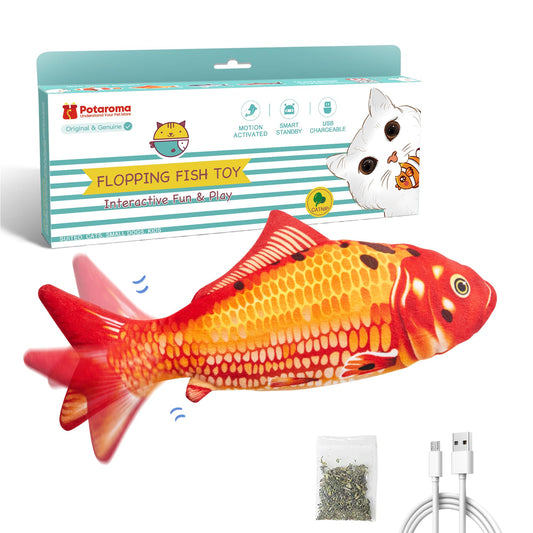 Potaroma Cat Toys Flopping Fish with SilverVine and Catnip, Moving Kitten Kicker, Floppy Wiggle Carp for Small Dogs, Interactive Motion Kitty Exercise, 10.5 Inches